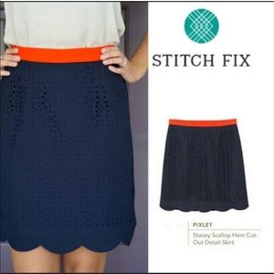 NWT Stitch Fix Pixley Stacy Scalloped Laser Cut Navy Orange Skirt
